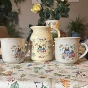 Heartland Village Cream Pitcher & 2 Mugs